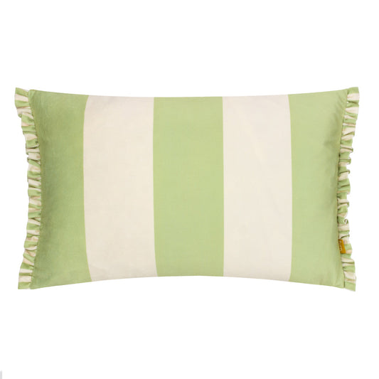 Araya Striped Velvet Cushion Green